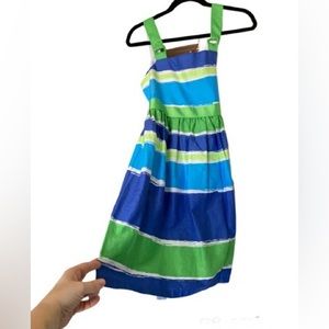 Girls Ashley Ann NEW sz16 blue and green striped dress with ribbon style straps